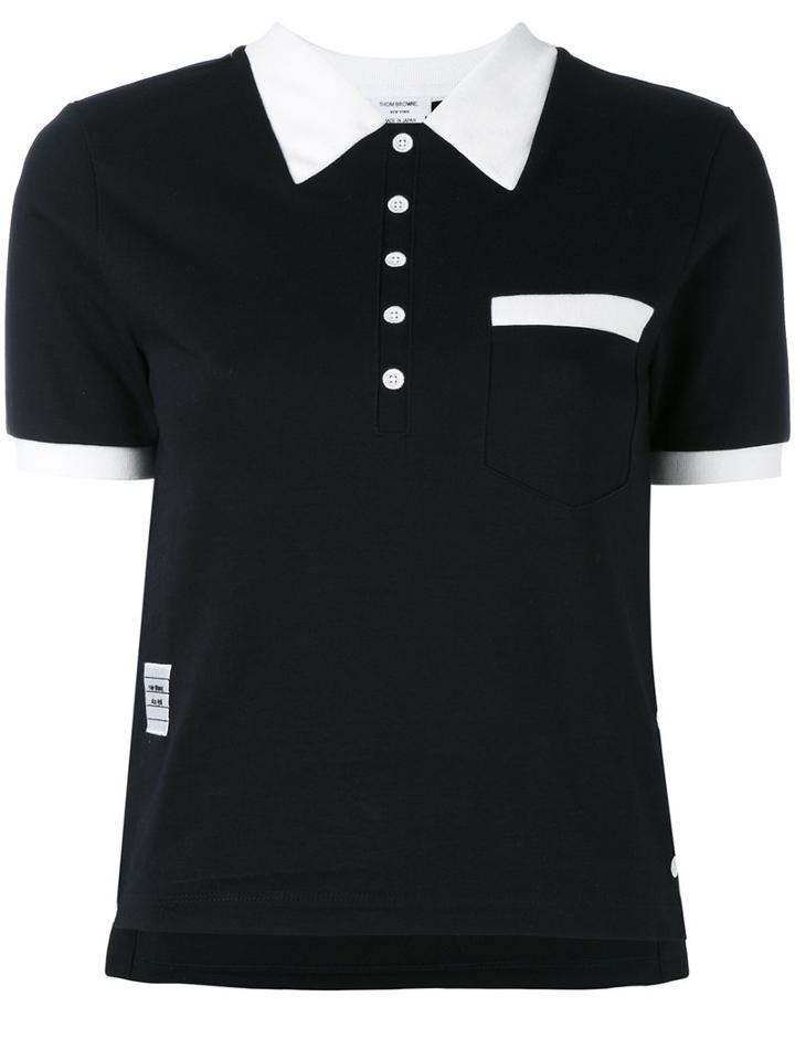 Thom Browne - Contrast Collar Polo Shirt - Women - Cotton - 40, Blue, Cotton