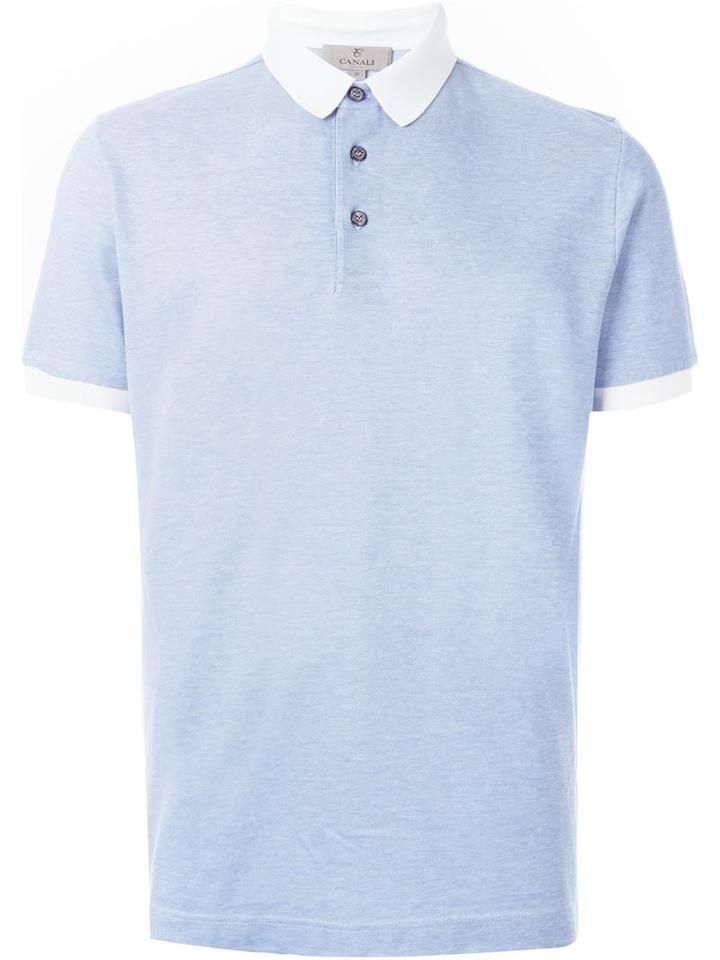 Canali Contrast Collar Polo Shirt, Men's, Size: 48, Blue, Cotton