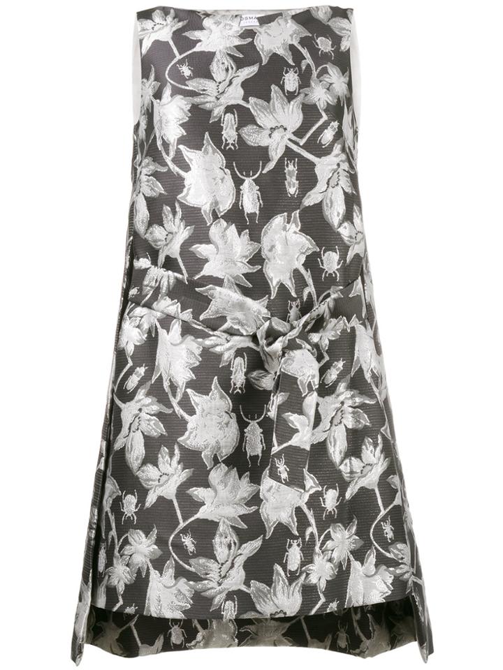 Osman Metallic Brocade Shift Dress - Grey