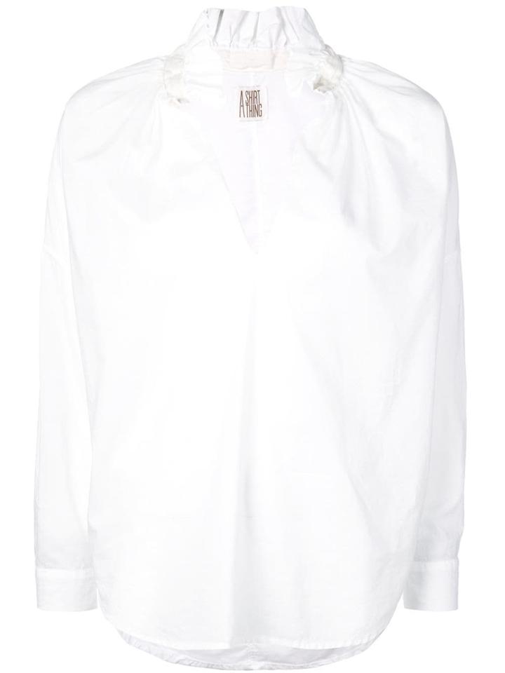 A Shirt Thing Frilled Split Neck Shirt - White