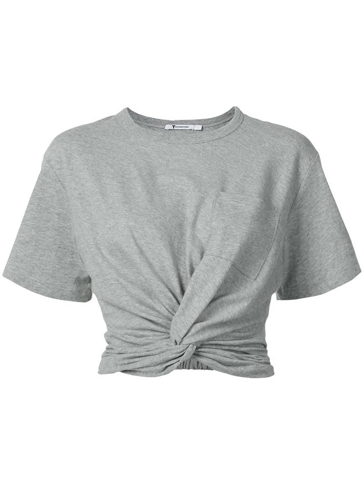T By Alexander Wang Front Twist T-shirt, Women's, Size: Small, Grey, Cotton