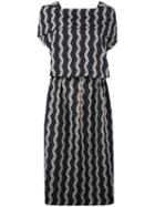 Loewe Wavy Print Midi Dress, Women's, Size: 36, Black, Cotton/polyester