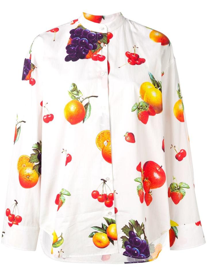 Msgm Mandarin Collar Fruit Print Shirt - White