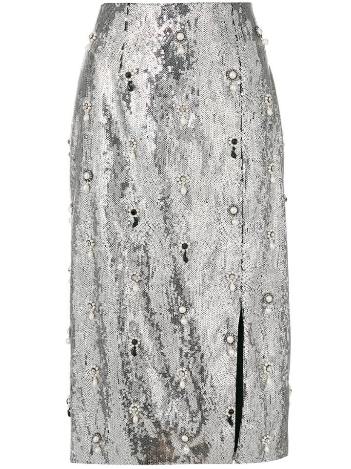 Erdem Crystal Pearl Embellished Skirt - Metallic