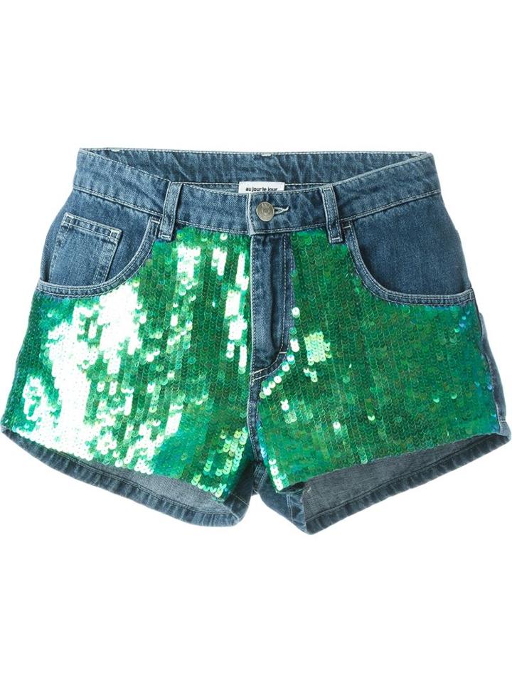 Au Jour Le Jour Sequin Panel Denim Shorts