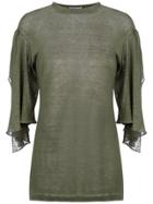 Sissa 7/8 Cut Out Sleeves Blouse - Green