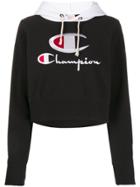 Champion Logo Cropped Hoodie - Black