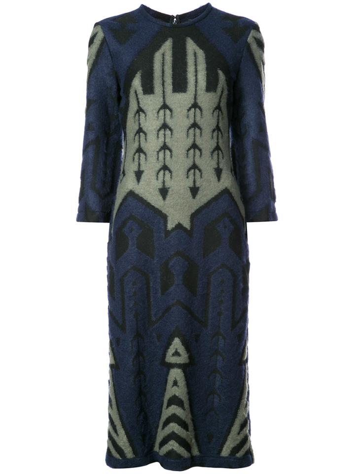 Yigal Azrouel Argyle Bell Sleeve Jacquard Dress - Green