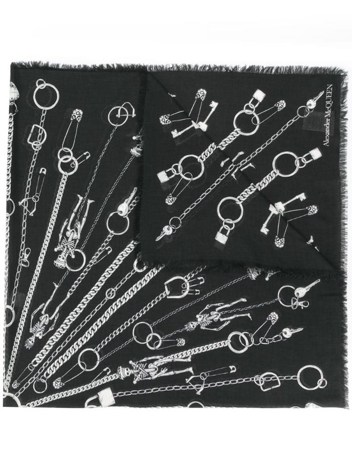 Alexander Mcqueen Key Chain Print Scarf - Black
