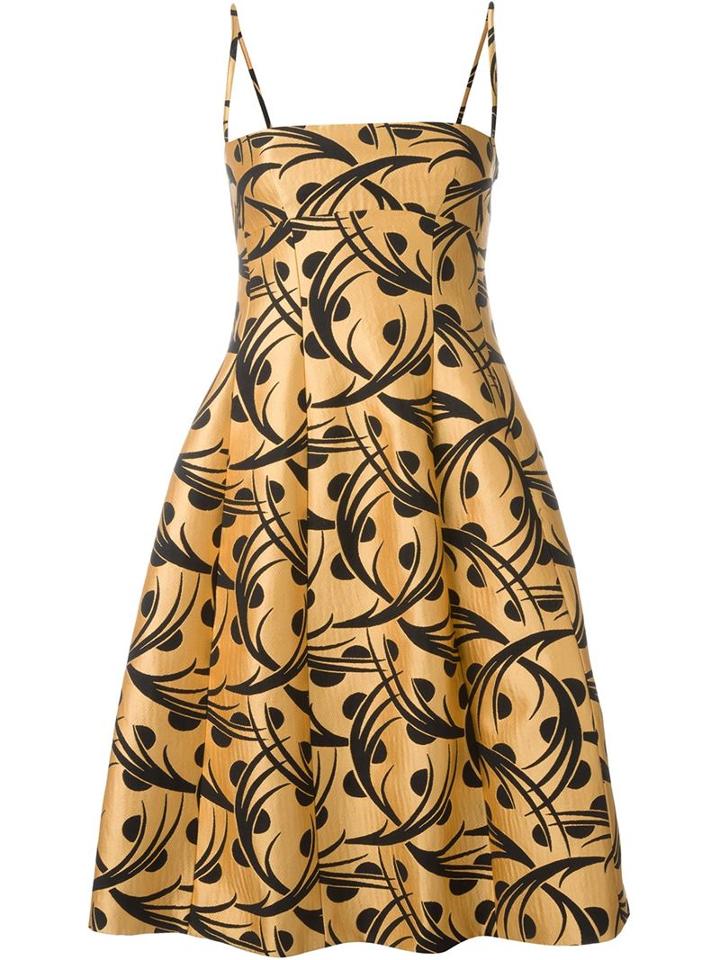 Eggs Leaves Print Spaghetti Straps Dress, Women's, Size: 44, Yellow/orange, Cotton/polyester/polyamide