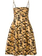 Eggs Leaves Print Spaghetti Straps Dress, Women's, Size: 44, Yellow/orange, Cotton/polyester/polyamide