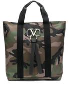 Valentino V-ring Camouflage Tote - Green