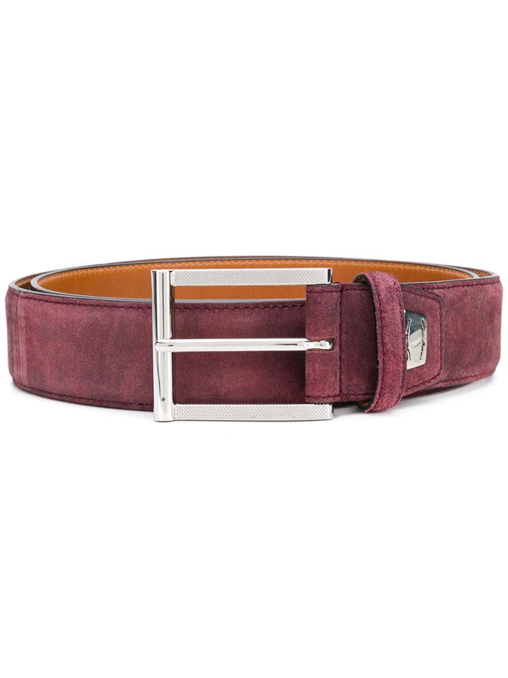Santoni Suede Logo Plaque Belt - Pink & Purple