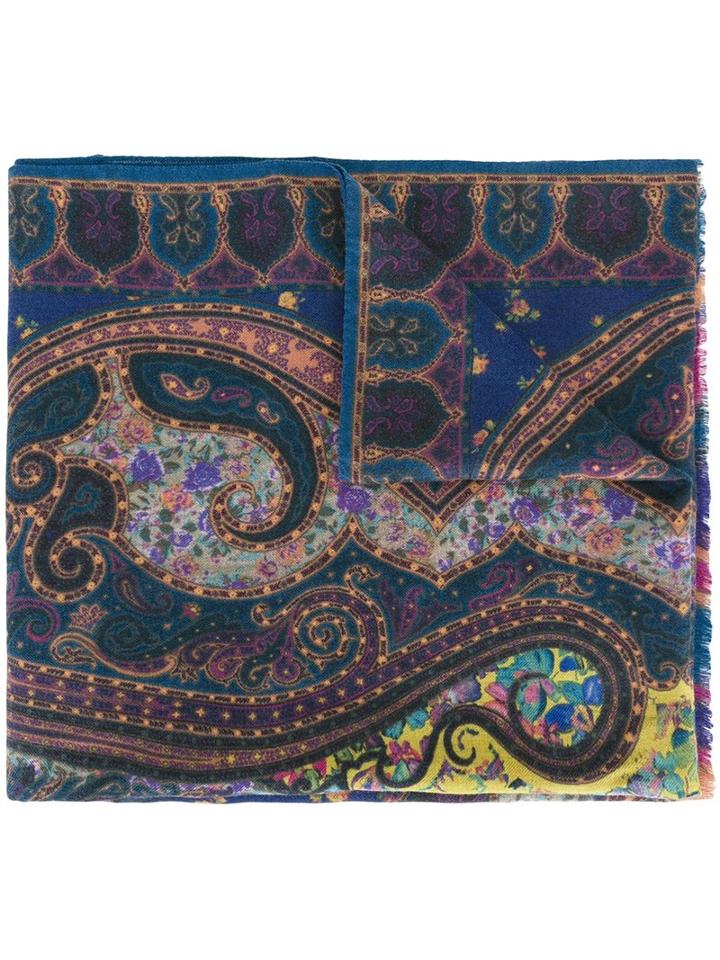Etro Paisley Print Scarf, Women's, Blue, Silk/cashmere