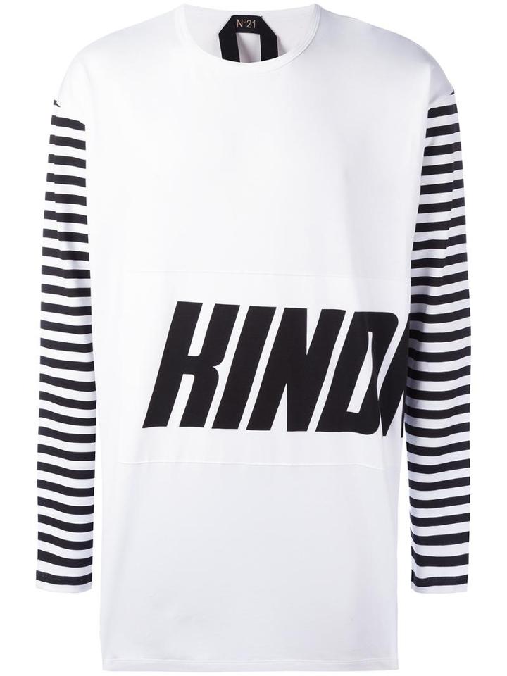 No21 Graphic Print Long Sleeve T-shirt, Men's, Size: Large, White, Cotton