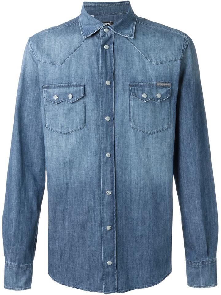 Dolce & Gabbana Denim Shirt, Men's, Size: 40, Blue, Cotton