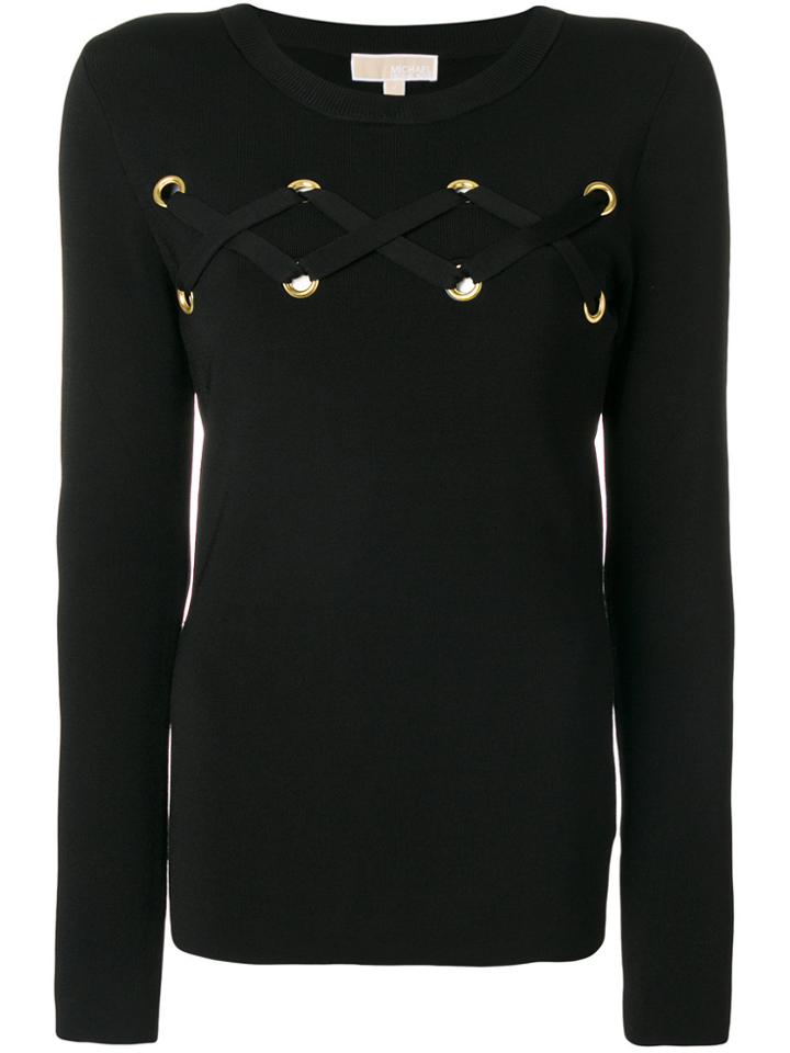 Michael Michael Kors Cross Embroidered Detail Top - Black