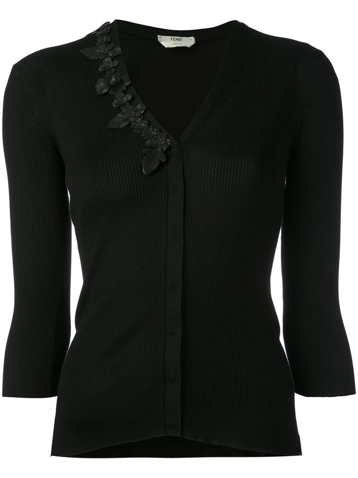 Fendi - Embroidered Fitted Cardigan - Women - Silk - 42, Black, Silk
