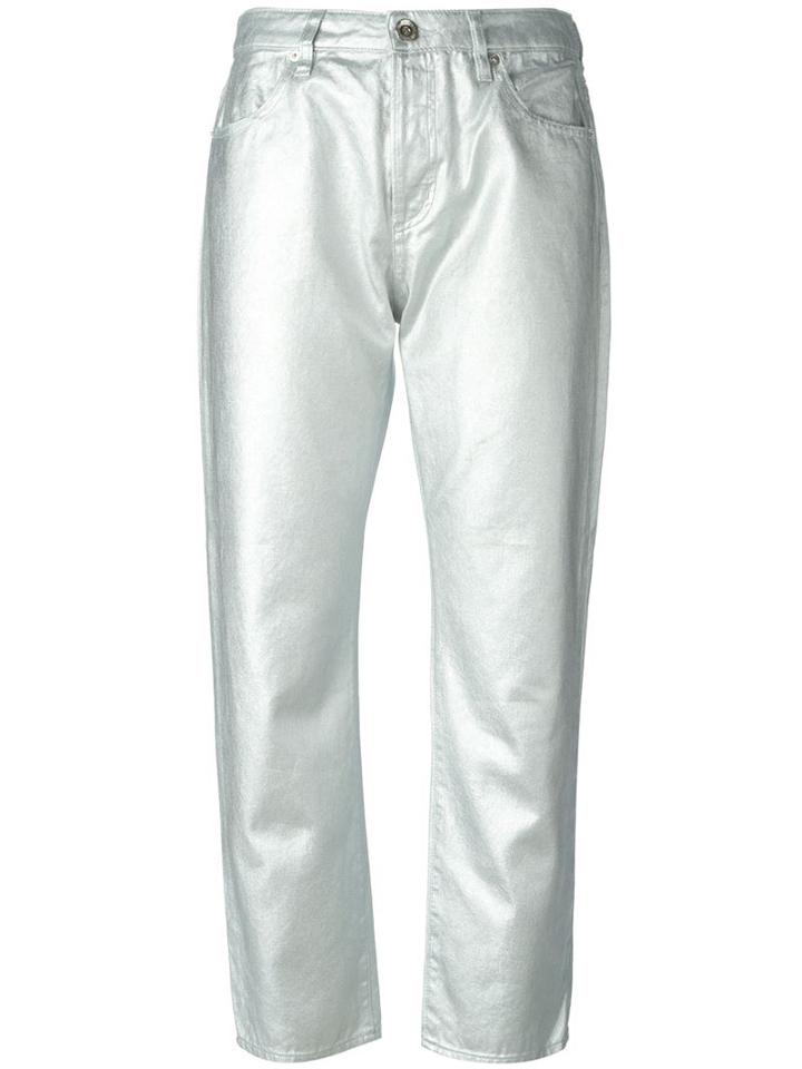 Love Moschino Metallic (grey) Cropped Trousers, Women's, Size: 30, Cotton/polyurethane