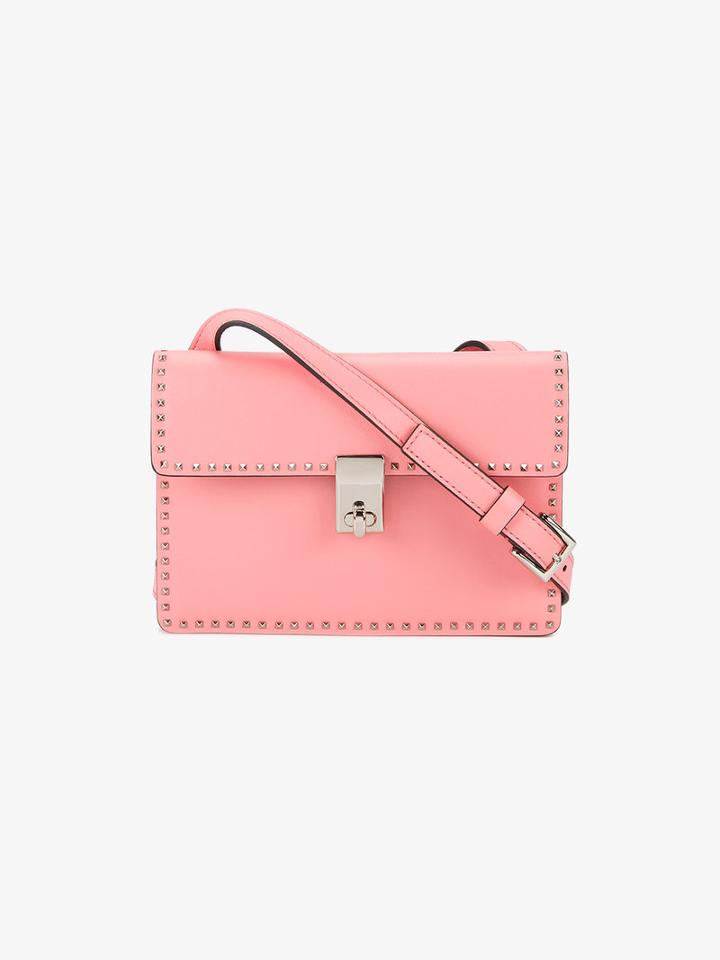 Valentino Small Stud Stitching Shoulder Bag, Women's, Pink/purple, Leather