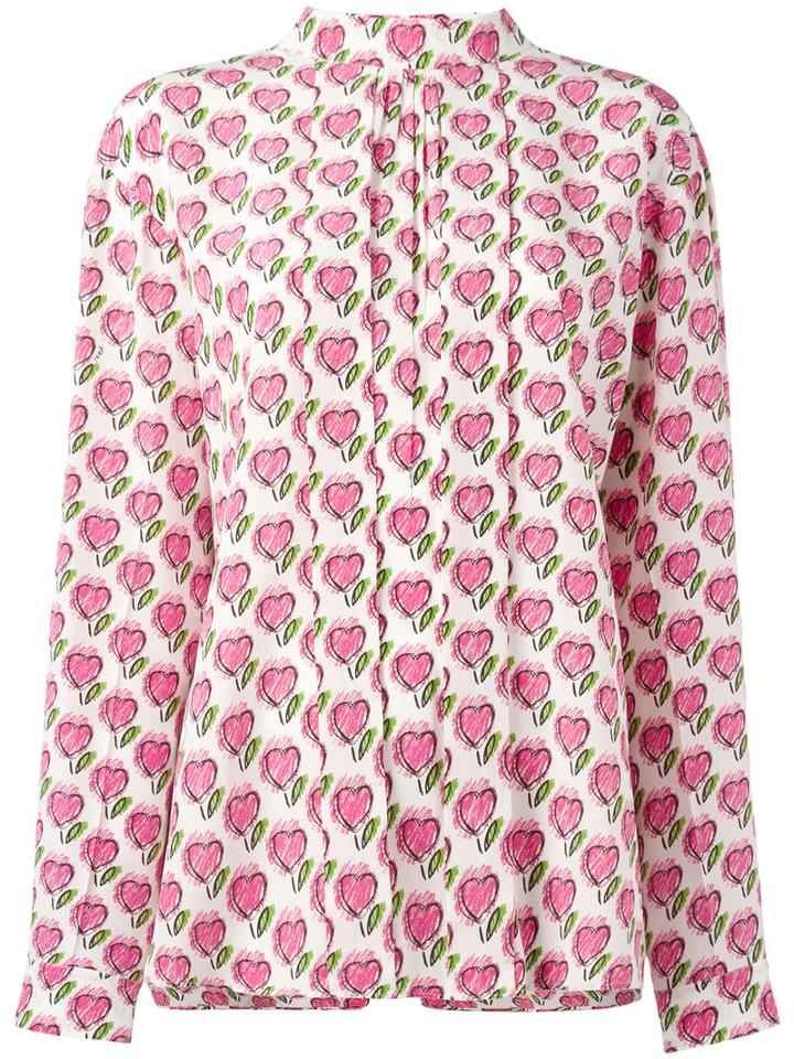 Prada Heart Print Blouse, Women's, Size: 40, Pink/purple, Silk