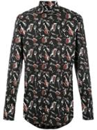 Dolce & Gabbana Musical Instrument Print Shirt, Men's, Size: 41, Black, Cotton