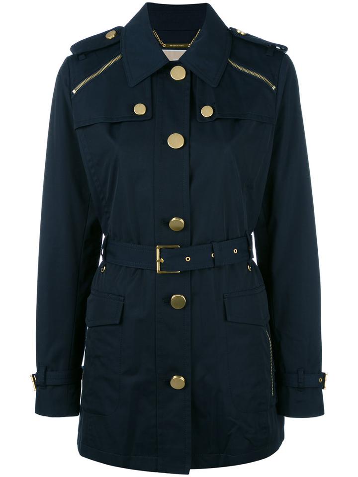 Michael Michael Kors Zipped Shoulder Coat, Women's, Size: Large, Blue, Cotton/polyester/spandex/elastane