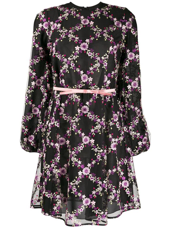 Giamba Embroidered Floral Midi Dress - Black