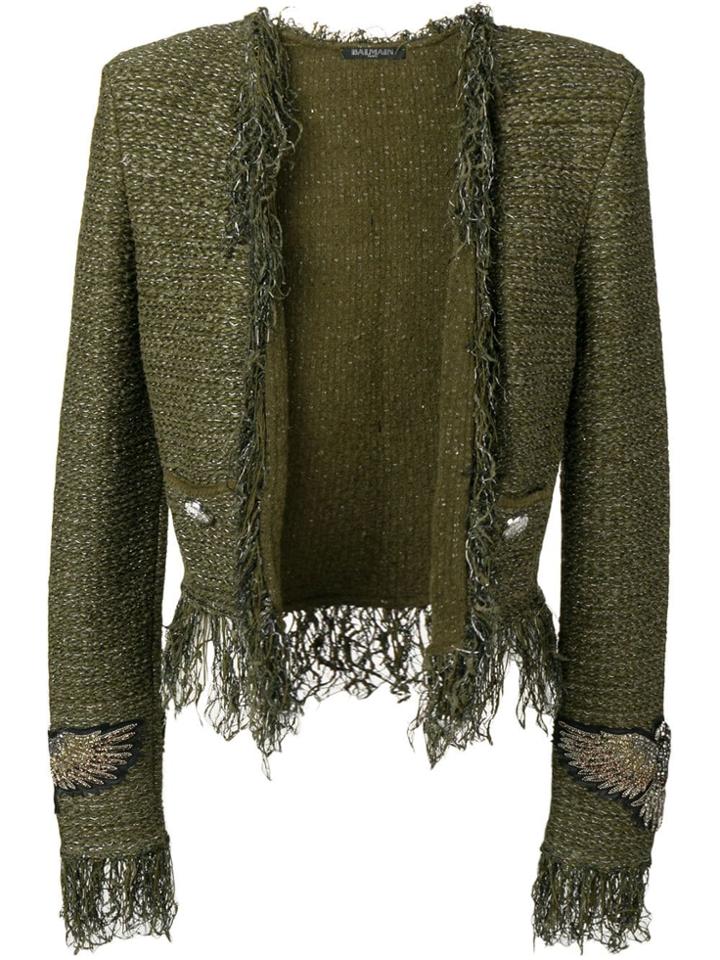 Balmain Cropped Tweed Jacket - C5952 Kaki+arg