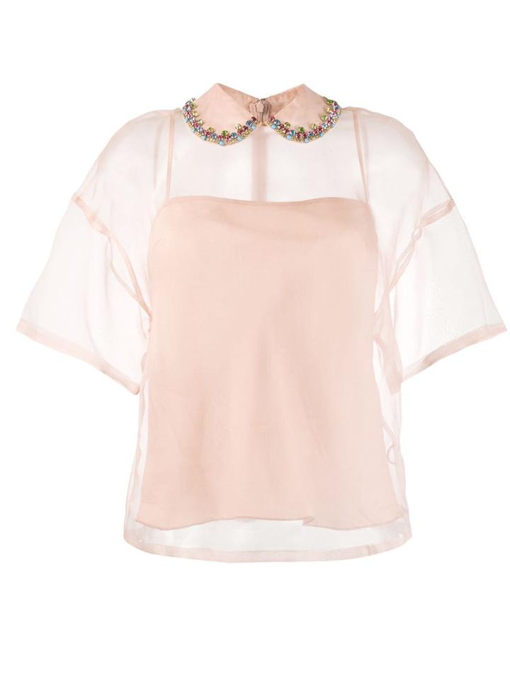 Red Valentino Embellished Collar Silk Top - Pink
