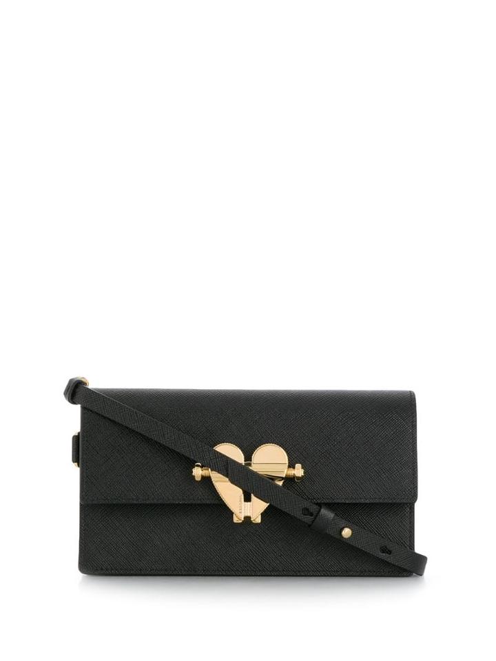 Prada Heart Plaque Cross Body Bag - Black