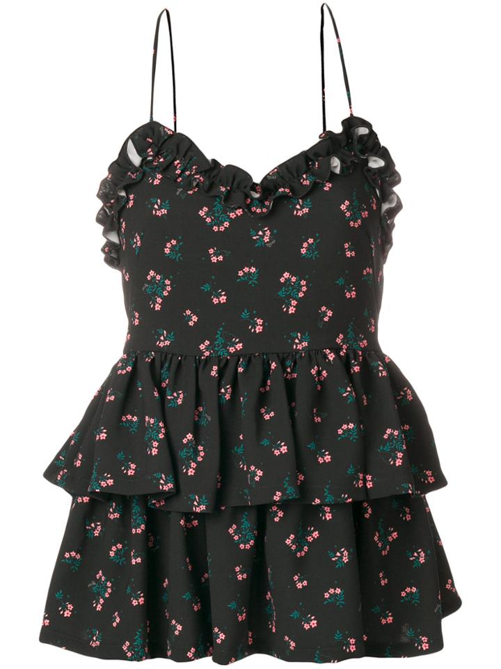 Vivetta Floral Print Frill Top - Black