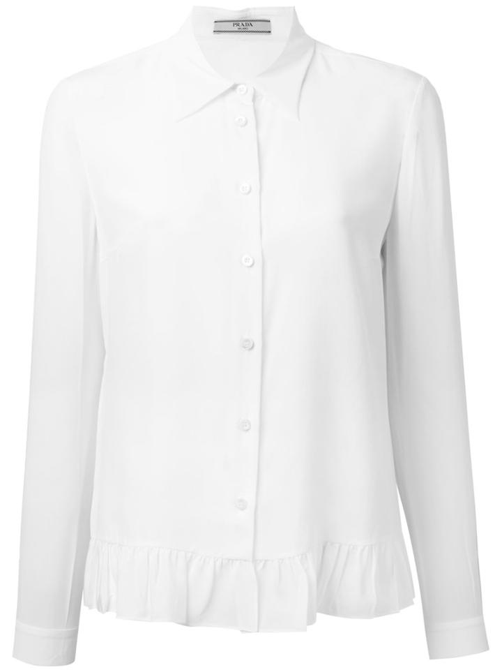 Prada Pleated Trim Shirt, Women's, Size: 38, Nude/neutrals, Silk