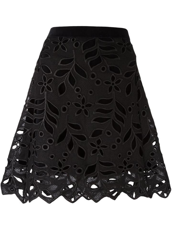 See By Chloé Floral Embroidered Skirt, Women's, Size: 36, Black, Polyester/viscose