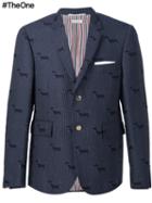 Thom Browne Dog Pattern Blazer, Men's, Size: I, Blue, Acrylic/polyester/wool