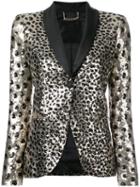 Philipp Plein - Leopard Print Jacket - Women - Polyamide/spandex/elastane/acetate/viscose - L, Black, Polyamide/spandex/elastane/acetate/viscose