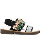 Marni Fussbett Embellished Sandals, Women's, Size: 38, Black, Vinyl/rubber/cotton/polyurethane