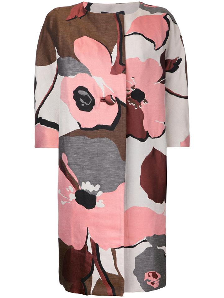 Paule Ka Collarless Floral Coat - Pink & Purple