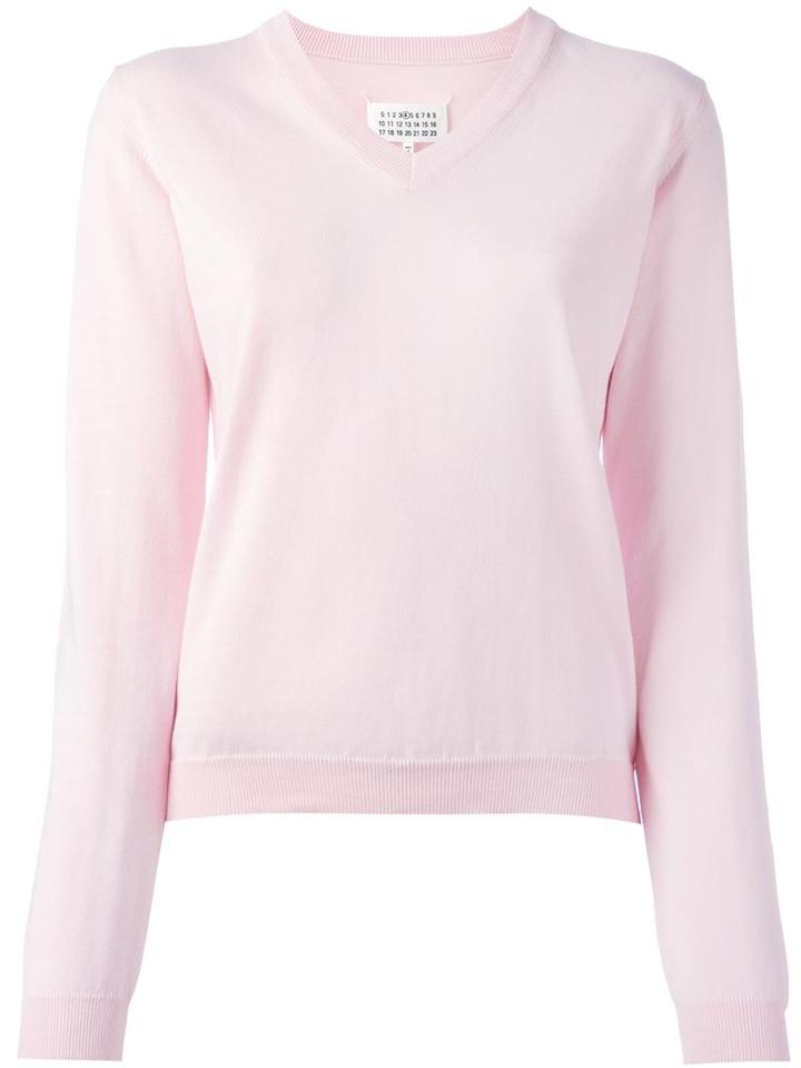 Maison Margiela Elbow Patch V-neck Jumper, Women's, Size: Large, Pink/purple, Cotton