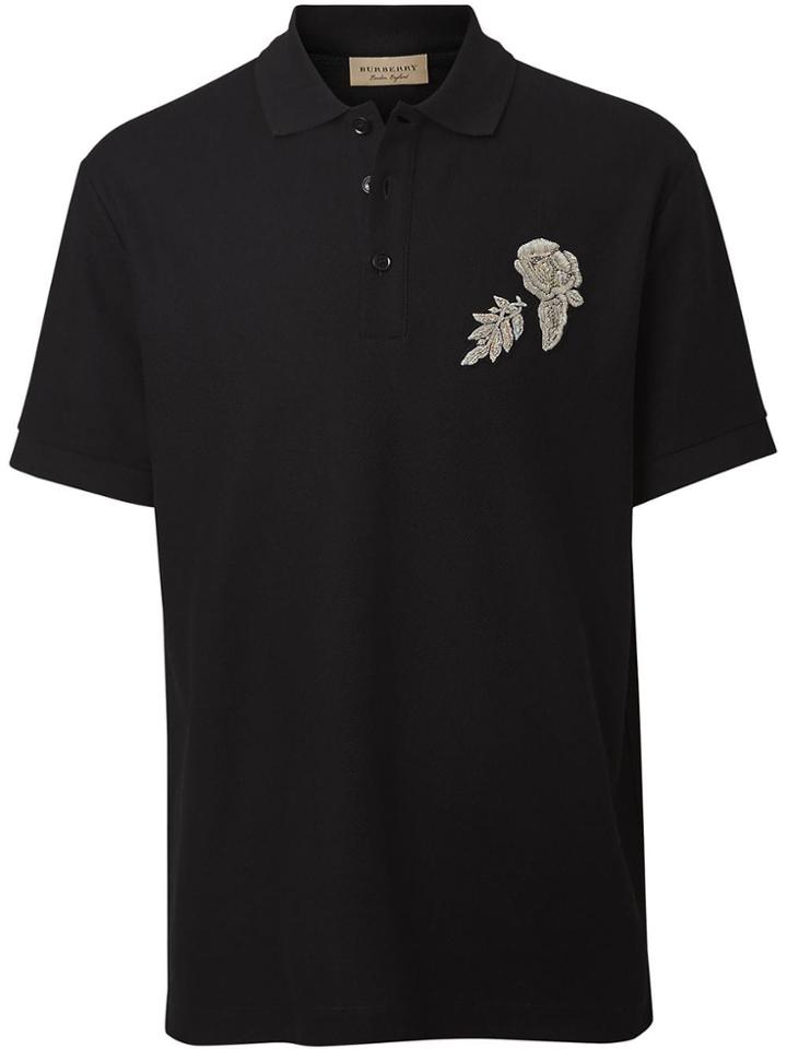 Burberry Bullion Floral Cotton Piqué Polo Shirt - Black