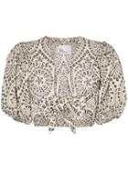 Lisa Marie Fernandez Pouf Sleeve Tie Front Cropped Blouse - White