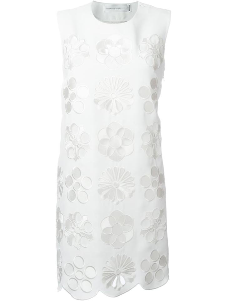 Victoria Victoria Beckham Scallop Hem Eyelet Detail Shift Dress, Women's, Size: 10, White, Polyester/silk