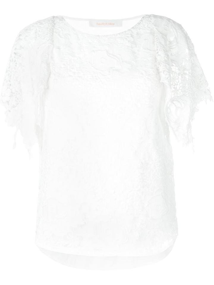 See By Chloé Guipure Lace Top, Women's, Size: 40, White, Cotton