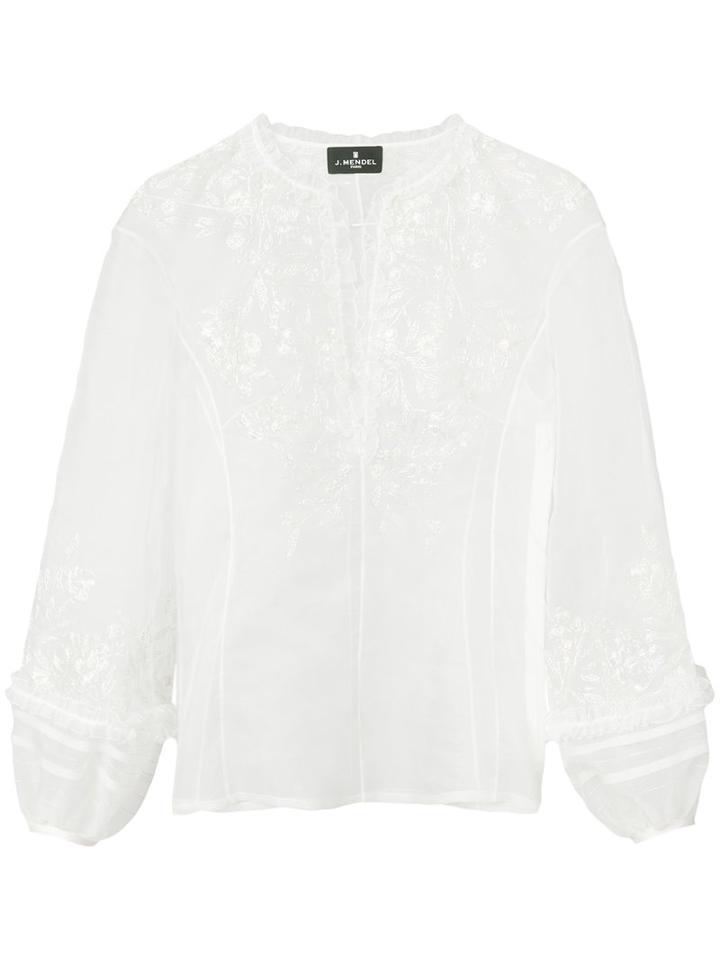 J. Mendel - Metallic Thread Embroidery Blouse - Women - Silk - 6, White, Silk