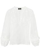 J. Mendel - Metallic Thread Embroidery Blouse - Women - Silk - 6, White, Silk