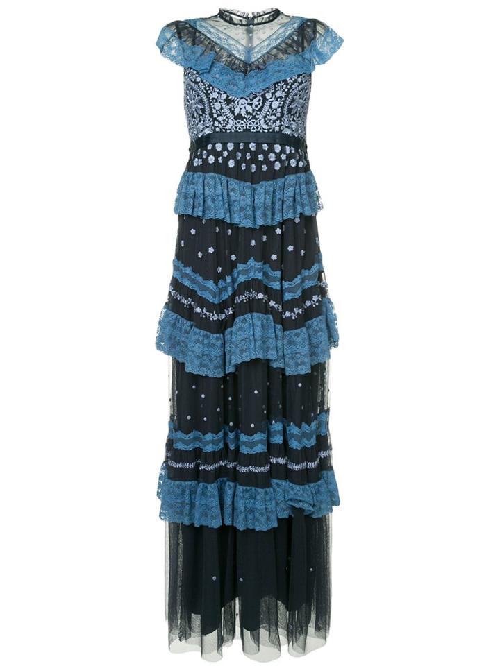 Needle & Thread Astra Embroidered Tulle Gown - Blue