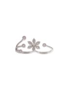 Yeprem 18kt White Gold Diamond Flower Two Finger Ring - Silver