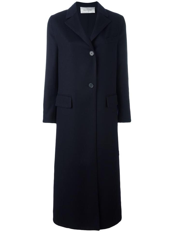 Valentino Single Breasted Long Coat, Women's, Size: 40, Blue, Silk/virgin Wool/cashmere