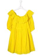 Msgm Kids Teen Flared Floral Dress - Yellow