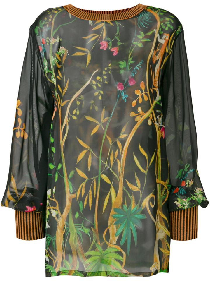 Alberta Ferretti Jungle Print Crew Neck Top - Black